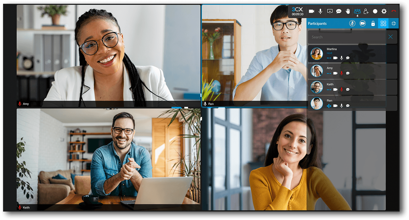 A four-person 3CX video conference